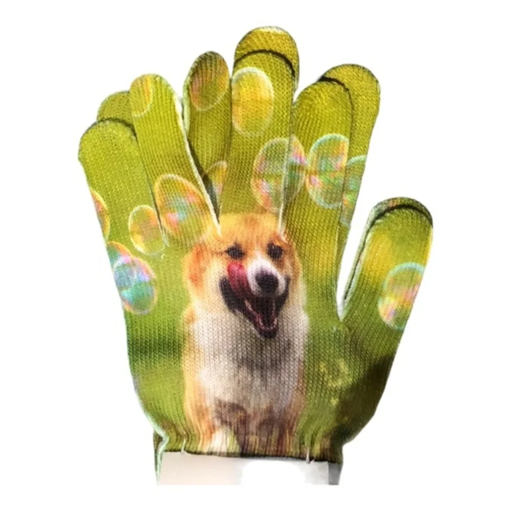 Dog puppy themed adorable Soft knit cuffed gloves one size new‎